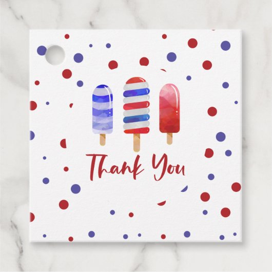 Étiquettes Cadeau Glace Pops Un Rouge Blanc Bleu Merci (Devant)