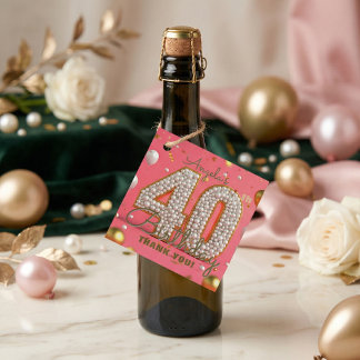Étiquettes Cadeau Glam Chic Pink Gold Pearl 40th Birthday Thank You