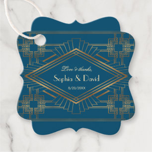 Étiquettes Cadeau Glam Gold Great Gatsby Ocean Blue Mariage