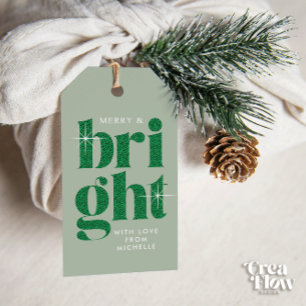 Étiquettes-cadeau Glam Green Sequin Joyeux et lumineux Noël