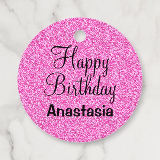 Étiquettes Cadeau Glam Happy Birthday Hot rose Parties scintillant N (Dos)