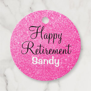Étiquettes Cadeau Glam Happy Retirement Hot rose Parties scintillant