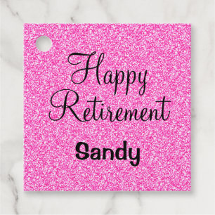 Étiquettes Cadeau Glam Happy Retirement Hot rose Parties scintillant