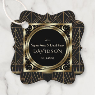 Étiquettes Cadeau Glam Royal Gold Black Art Déco Mariage des années