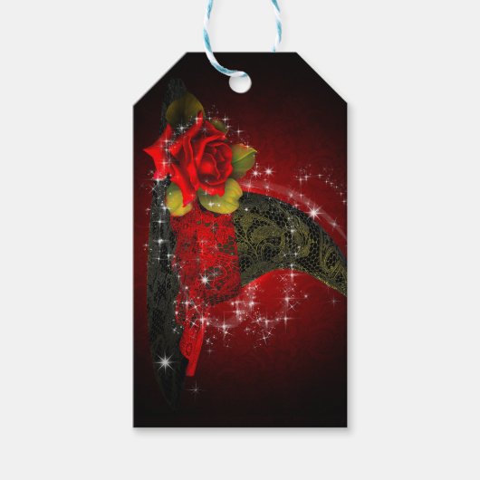 Étiquettes-cadeau Glam Witch Casquette Lacy Black & Red Sparkle Part (Devant)