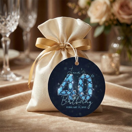 Étiquettes Cadeau Glamorous Blue Diamond 40th Birthday