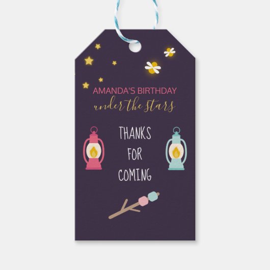 Étiquettes-cadeau Glamping Party personnalisé Fête d'invité (Devant)