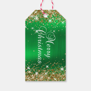 Étiquettes-cadeau Glittery Gold et Green Foil Joyeux Noël