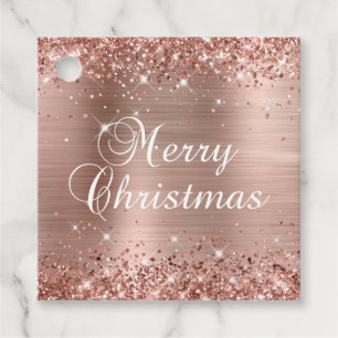 Étiquettes Cadeau Glittery Rose Gold Foil Joyeux cadeau de Noël