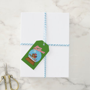 Étiquettes-cadeau Globe de neige avec un moineau mignon jouant au so