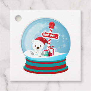 Étiquettes Cadeau Globe de neige mignon de l'ours de Noël