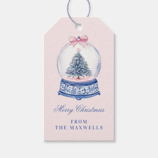 Étiquettes-cadeau Globe des neiges rose et bleu (Devant)