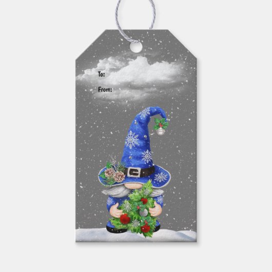 Étiquettes-cadeau Gnome de Noël avec arbre de Noël (Devant)