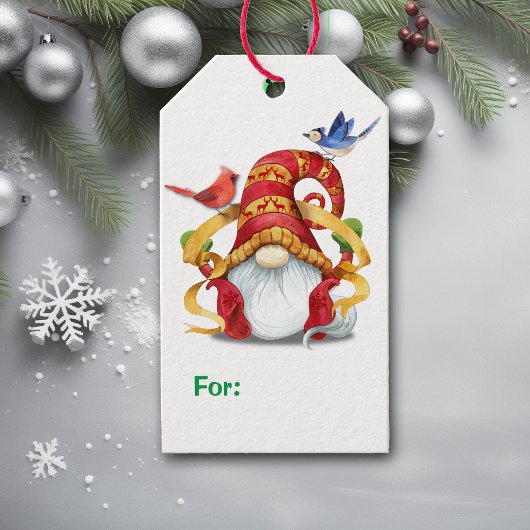 Étiquettes-cadeau Gnome de ruban drôle avec les oiseaux