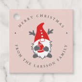 Étiquettes Cadeau Gnome drôle avec Reindeer Antlers Noël rose (Devant)