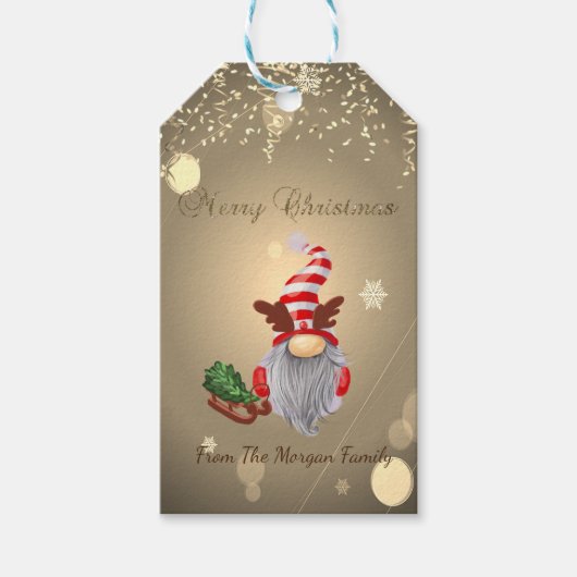 Étiquettes-cadeau Gnome Sapin Chariot Confettis (Devant)