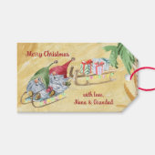 Étiquettes-cadeau Gnomes de Noël avec coudre sur le sable (Devant (Horizontal))