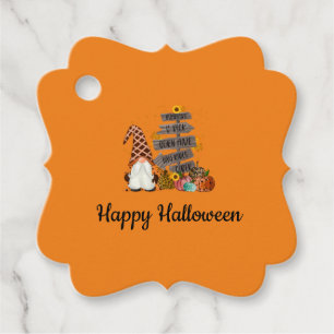 Étiquettes Cadeau Gnomes d'Halloween, Automne, Citrouilles, Fête d'H