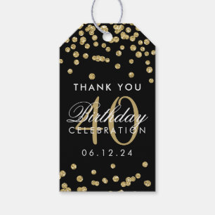 Étiquettes-cadeau Gold 40th Birthday Merci Confetti Black