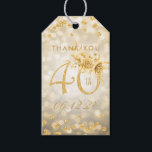 Étiquettes-cadeau Gold 40th Birthday Merci Lumières<br><div class="desc">Balise cadeau "Merci" - Elégant modèle de lumière dorée de 40e anniversaire.</div>