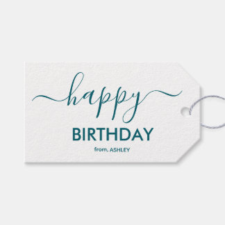 Étiquettes-cadeau Gold and White Casual Script Type Happy Birthday