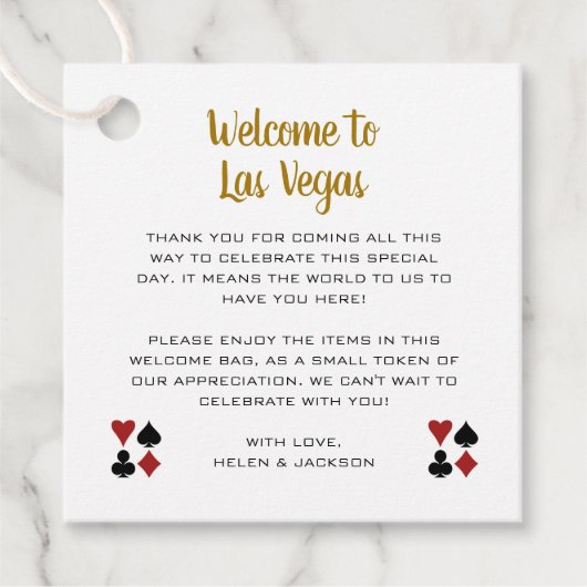 Étiquettes Cadeau Gold Bienvenue à Las Vegas Welcome Basket Mariage (Devant)