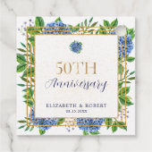 Étiquettes Cadeau Gold Blue Hydrangea 50e anniversaire de Mariage (Dos)