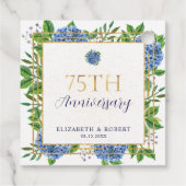 Étiquettes Cadeau Gold Blue Hydrangea 75e anniversaire Mariage (Dos)