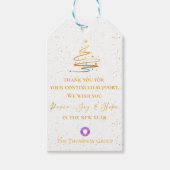 Étiquettes-cadeau Gold Christmas Tree Merci Message Entreprise (Devant)
