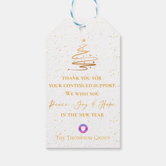 Étiquettes-cadeau Gold Christmas Tree Merci Message Entreprise (Dos)