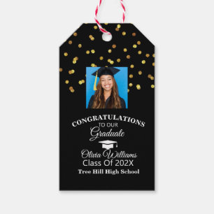 Étiquettes-cadeau Gold Confetti Graduate Photo Party