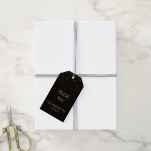 Étiquettes-cadeau Gold Confetti sur Black Bachelorette Merci Favoris