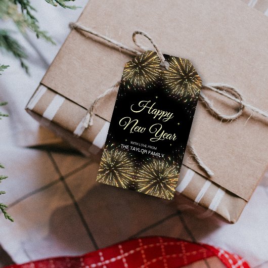 Étiquettes-cadeau Gold Fireworks 2024 Bonne année