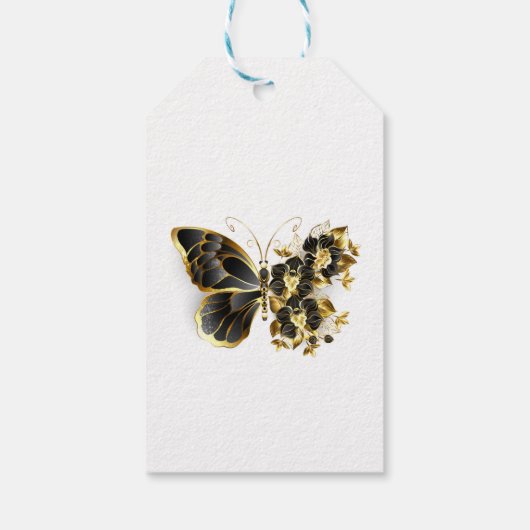 Étiquettes-cadeau Gold flower Butterfly with Black Orchid (Dos)