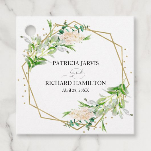 Étiquettes Cadeau Gold Foil Géométrique Verdure Mariage élégant (Devant)