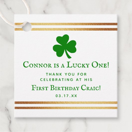 Étiquettes Cadeau Gold Foil St. Patrick's Day 1er anniversaire (Devant)