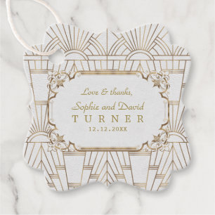 Étiquettes Cadeau Gold Great Gatsby White Art Déco Mariage des année