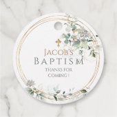 Étiquettes Cadeau Gold Green Eucalyptus Boy Baptism (Dos)