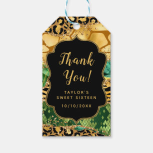 Étiquettes-cadeau Gold Green Safari Agate Sweet sixteen Merci