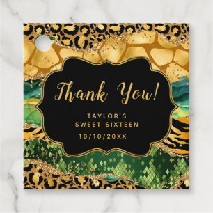Étiquettes Cadeau Gold Green Safari Agate Sweet sixteen Merci