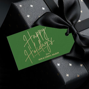 Étiquettes-cadeau Gold Happy Holidays Luxe Green