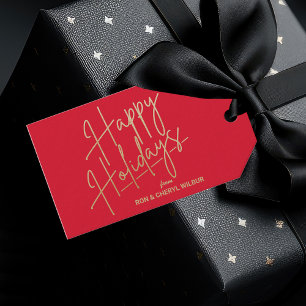 Étiquettes-cadeau Gold Happy Holidays Luxe Red