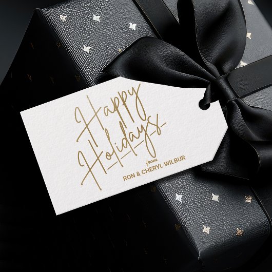 Étiquettes-cadeau Gold Happy Holidays Luxe White