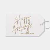 Étiquettes-cadeau Gold Happy Holidays Luxe White (Devant (Horizontal))