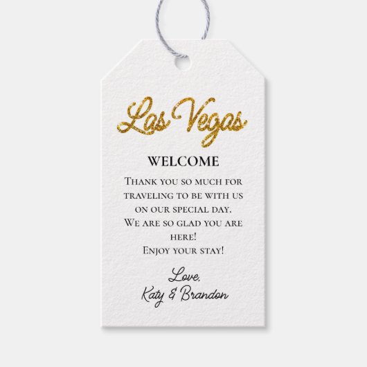 Étiquettes-cadeau Gold Las Vegas Sparkles Mariage Welcome (Devant)