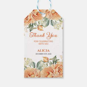 Étiquettes-cadeau Gold Leaf Orange Peony Rustic Floral Anniversaire
