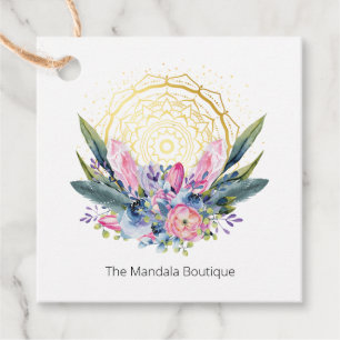 Étiquettes Cadeau Gold Mandala Cristaux rose Psychique Photo Spiritu