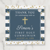 Étiquettes Cadeau Gold Navy Blue First Holy Communion Merci (Dos)