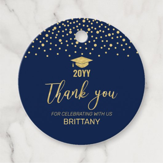 Étiquettes Cadeau Gold Navy Confetti 2022 Graduation Party Thank you (Devant)