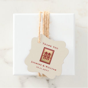 Étiquettes Cadeau Gold Rectangle Double Bonheur Mariage chinois Gi